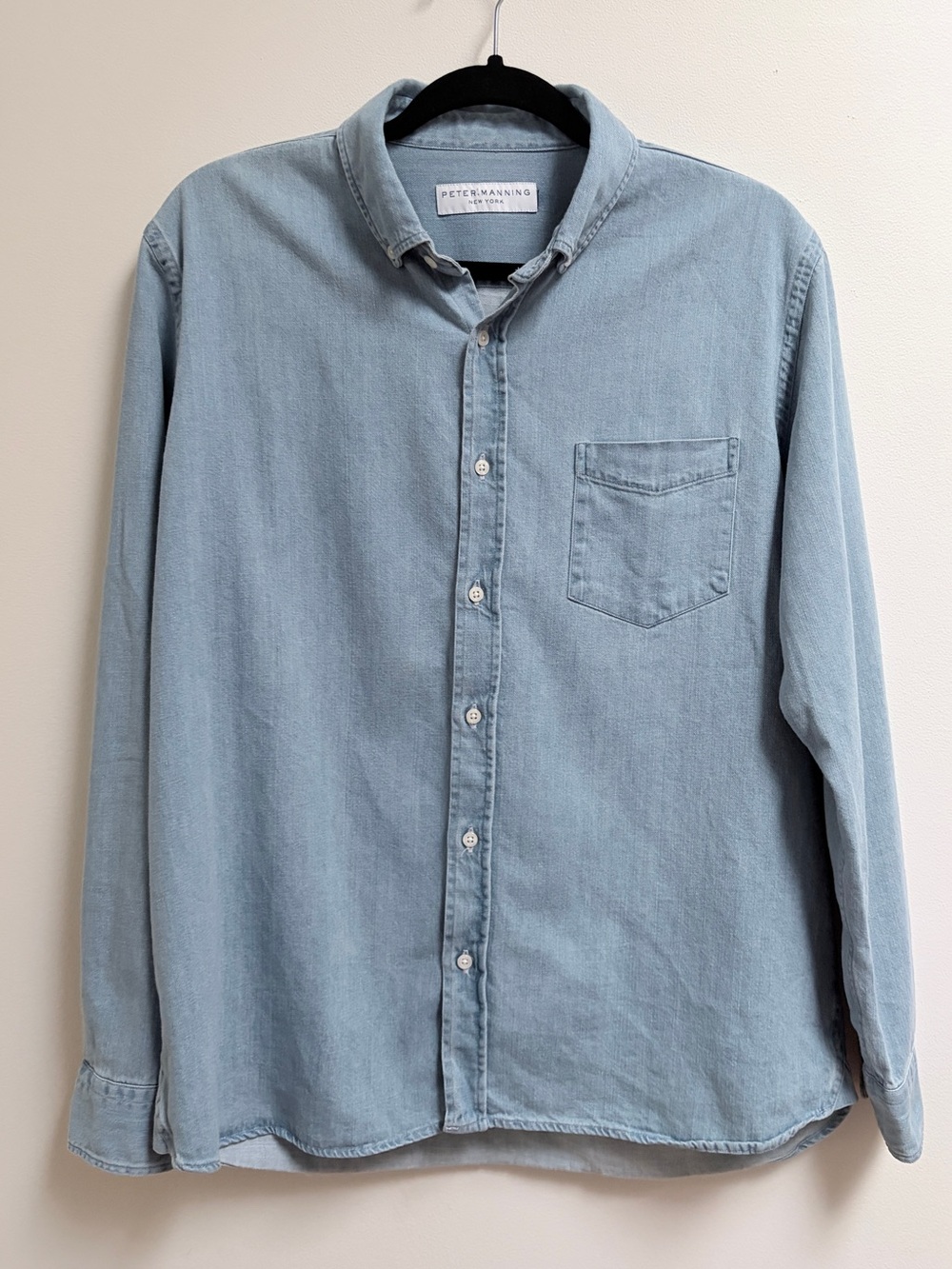 Peter Manning NYC Mens Light Wash Denim Shirt Button Down Long Sleeve